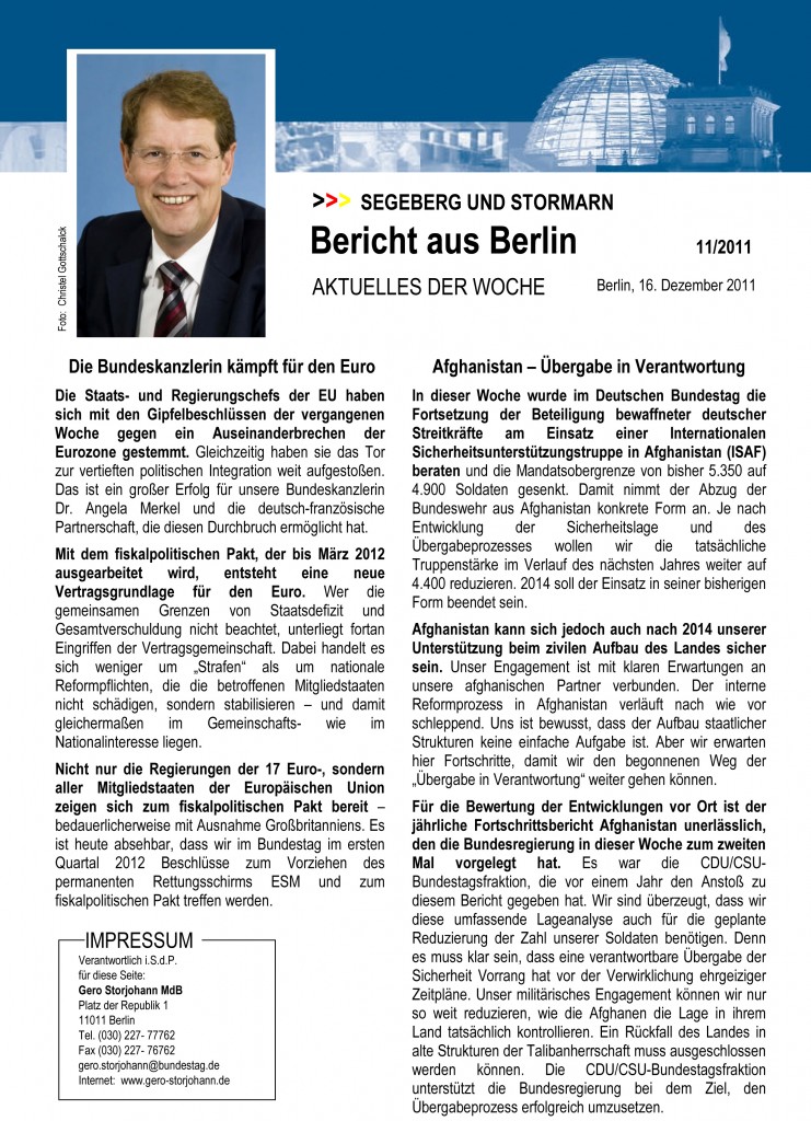 Dezember-Bericht aus Berlin von Gero Storjohann MdB - Bild