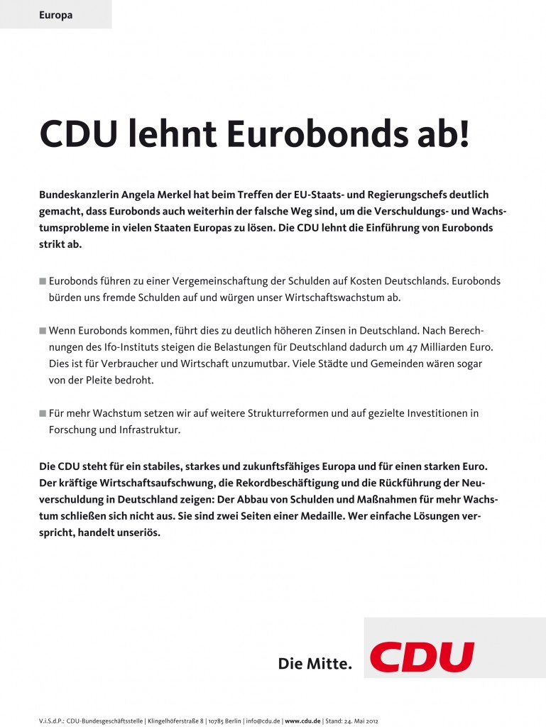 CDU lehnt Eurobonds ab! - Bild