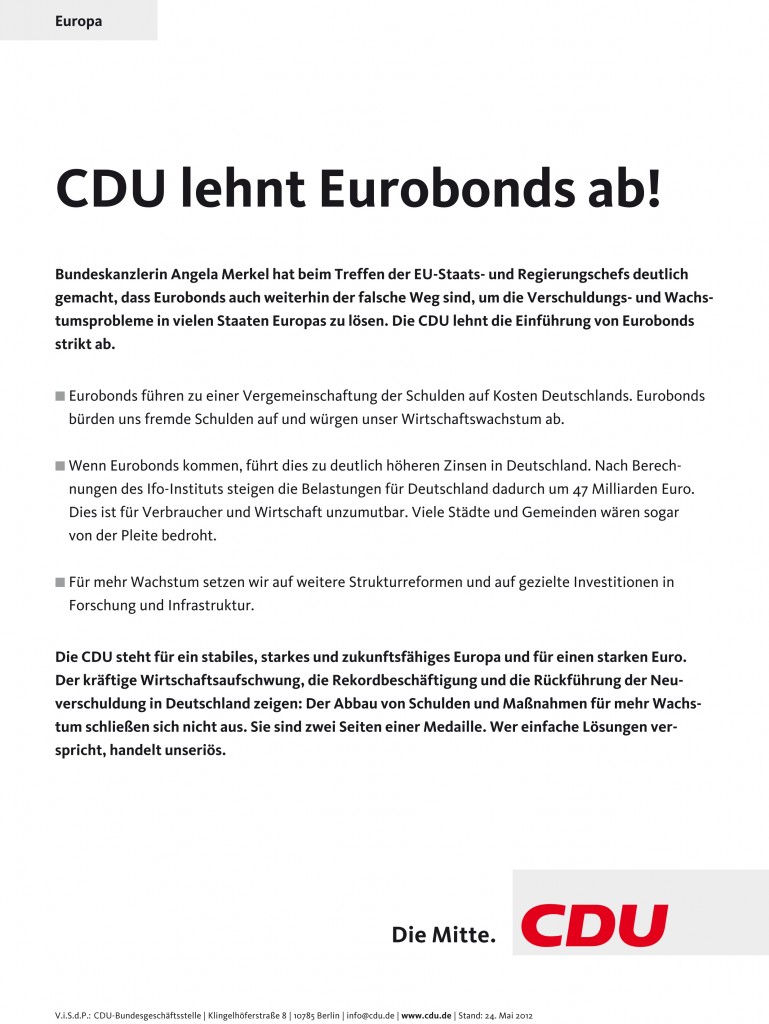 CDU lehnt Eurobonds ab! - Bild
