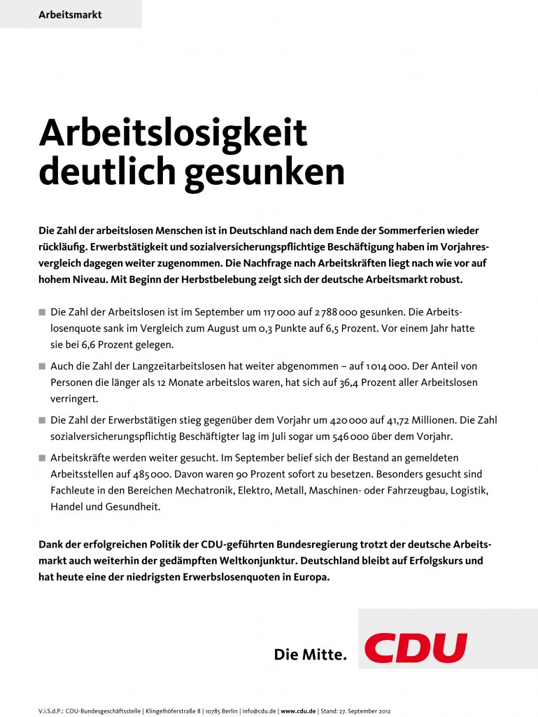 Arbeitslosigkeit deutlich gesunken - Bild