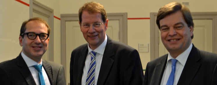Bundesverkehrsminister Alexander Dobrindt,  Gero Storjohann (CDU-Verkehrsexperte im Deutschen Bundestag) und Staatssekretär Enak Ferlemann.