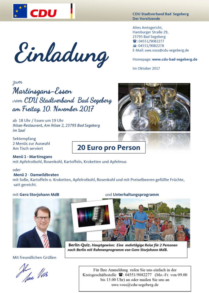 Martinsgansessen der CDU Bad Segeberg mit Gero Storjohann - Bild