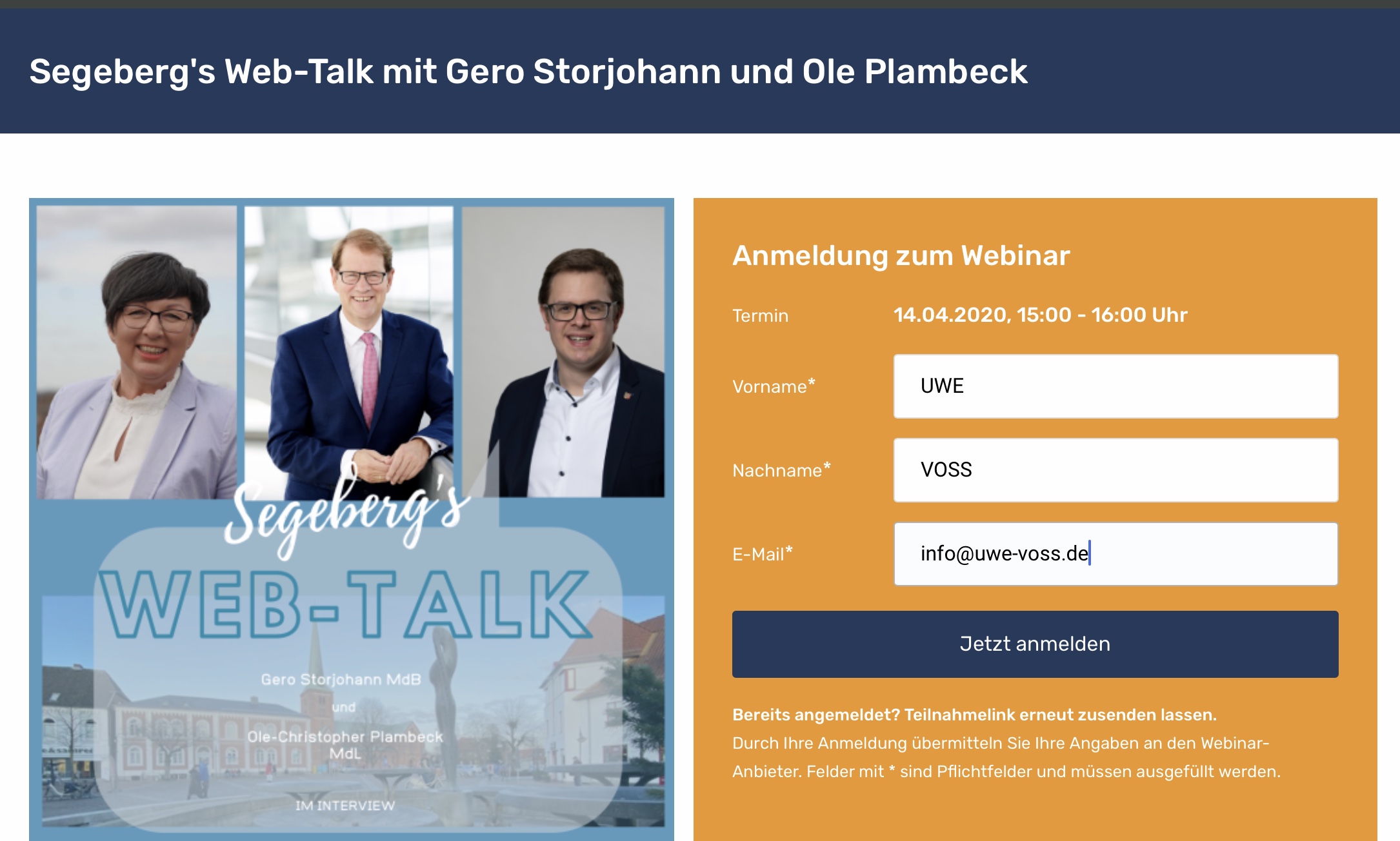 Jetzt anmelden - Marlis Stagats Web-Talk mit Gero Storjohann und Ole Plambeck - Bild