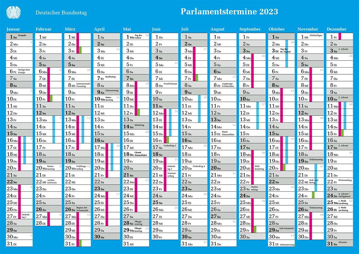 Sitzungskalender 2023 des Deutschen Bundestages