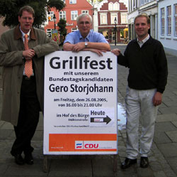 (Vl.) Gero Storjohann (Bundestagsabgeordneter und CDU-Direktkandidat im Wahlkreis Segeberg-Stormarn Nord), Rainer Fehrmann (Vorsitzender der CDU Bad Oldesloe) und Matthias Rohde (CDU-Fraktionsvorsitzender in Bad Oldesloe.